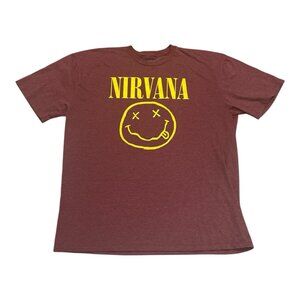 Nirvana 2019 Smiling Faces Mens Maroon Shirt With Graphic Size 2XL